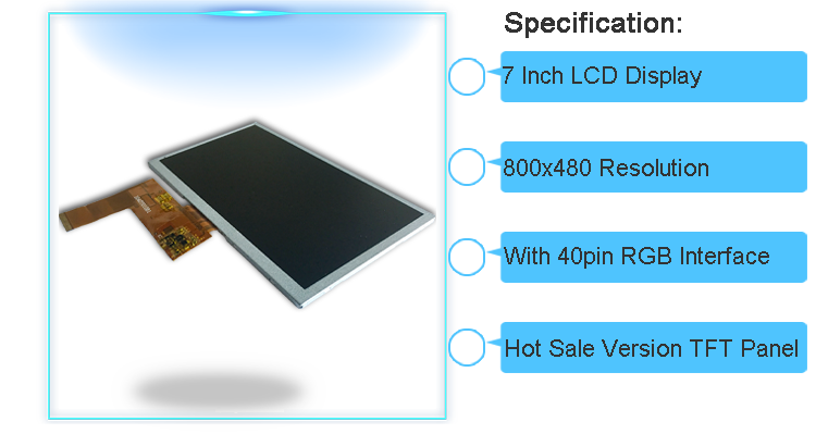 60mA 21.4V RGB Wuxga 7 Inch Display TFT LCD Panel Module 800X480