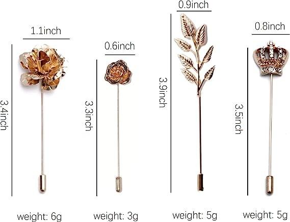 Men's Metalic Gold Flower Lapel Pin/Shirt Stud Brooch Golden, Gentleman's Essentials Premium Handmade Flower Lapel Pin