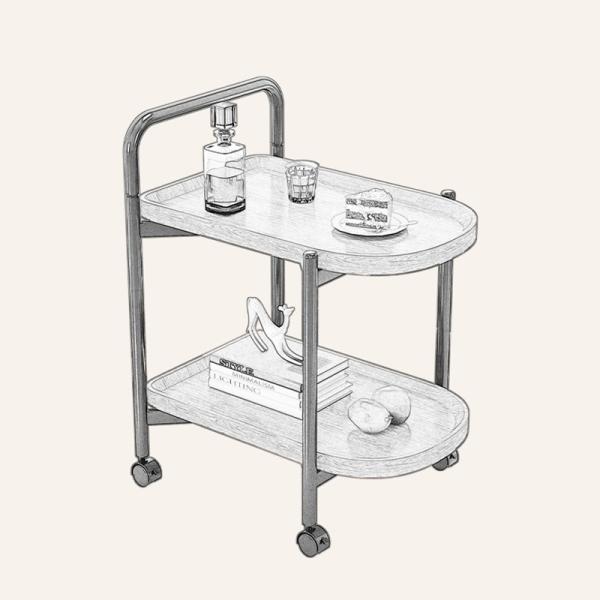CONSOLE TABLE Nordic Style Removable Coffee Table Cart With Wheels Storage Rack Small Tea Solid Wood 2 Layer Furniture