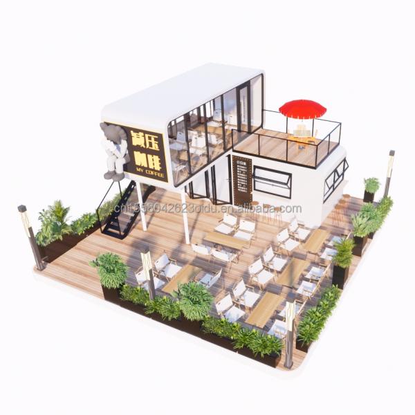 Cuadro de estructura de acero Soldado 20 pies Lujo casas prefabricadas portátiles con color personalizado para la comida tienda de café de la calle