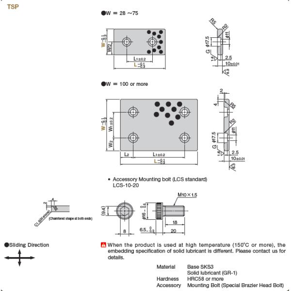 S45C Steel Self Lubricating Bearings  Steel Slide Plate Code Number TSP 10mm