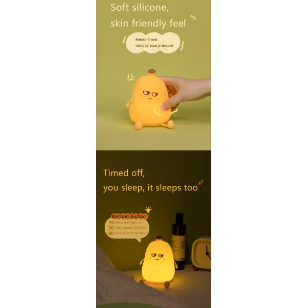 Cute Banana Cartoon Fruit LED Night Light Silicone Lamp Touch Sensor Timing USB Rechargeable Children Bedroom Birthday Gift