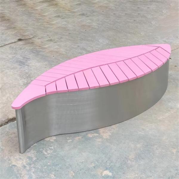 Colorful Leaf Shaped Outdoor Metal Bench Patio Stainless Steel Wooden