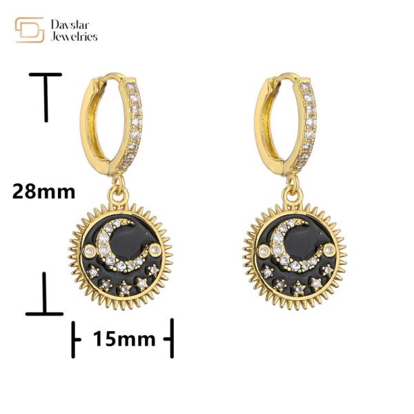 Moon And Star 24k Gold Plated Jewelry Round Dangle Drop Earrings