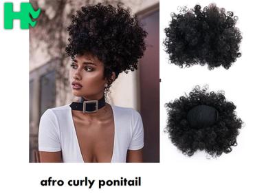 Black Synthetic Hair Pieces , Afro Curly Human Hair Ponytail Extensions