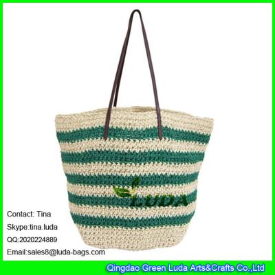 LUDA fashion women's craft handbags leather shoulders knitting paper straw bag