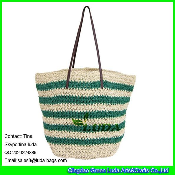 LUDA fashion women's craft handbags leather shoulders knitting paper straw bag