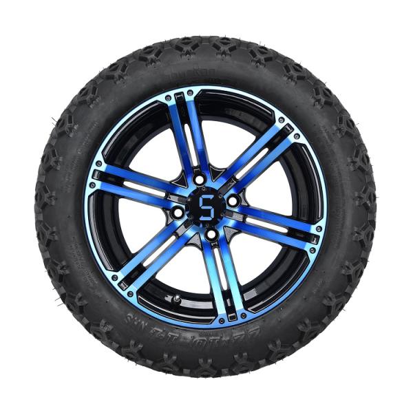 Гольф-кар 14 дюймов, синие/глянцево-черные диски и внедорожные шины высотой 22 дюйма 4 слоя, одобрено DOT