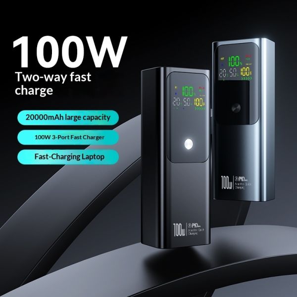 Rechargeable Power Bank 100W Two Way Fast Charging 20000mAh USB A USB C Wired Portable Large Capacity Notebook Charger