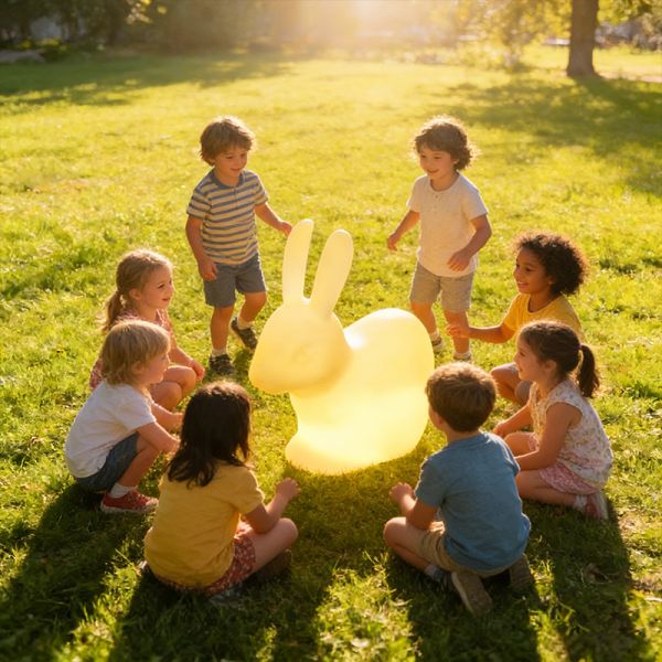 Kids LED Rabbit Chair Night Light – Bunny Seat Lamp for Indoor Playrooms, Bedroom Decor and Outdoor Garden Lighting