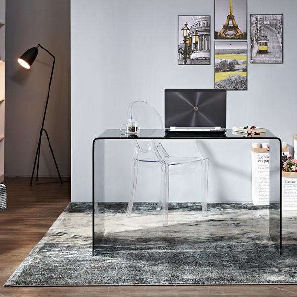 Modern Study Bent Glass Table Full Transparent Glass Furniture Table