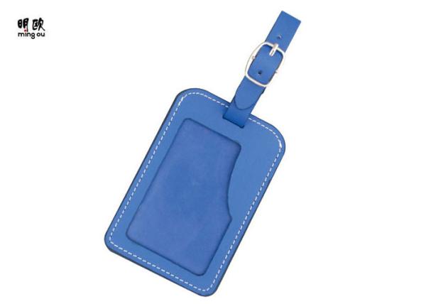 Custom Engraved Leather Luggage Tags , Fashion Blue Promotional Luggage Tags