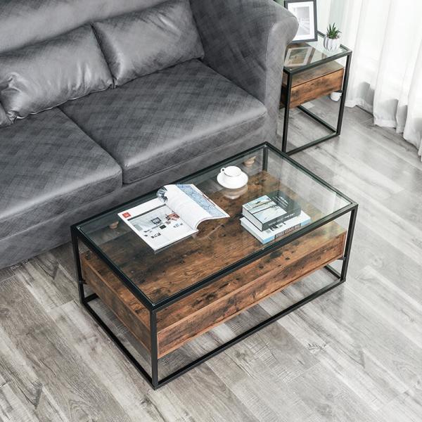 Glass Top Coffee Table With Drawer, Industrial Design Coffee Table, Coffee Table Furniture, LCT31BX