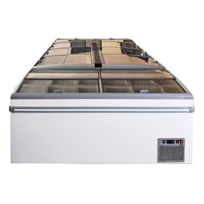 Refrigerador do congelador da exposição da ilha do supermercado com luzes do diodo emissor de luz e tampas do deslizamento