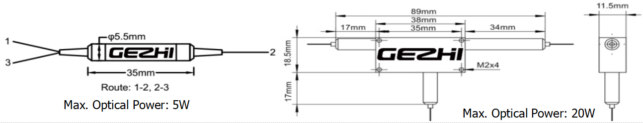 Циркулятор 1310/1480/1550nm волокна наивысшей мощности 3 портов для датчика волокна