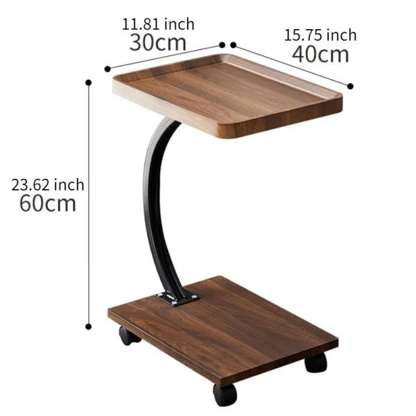 Folded Movable Sofa Side Table Coffee Laptop Corner C Shaped Rack in Living Room Bedroom with Wheels Rosewood