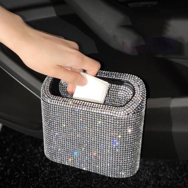 Shiny New Car Hanging Garbage Collection Dual Purpose Portable Diamond-encrusted Trash Can