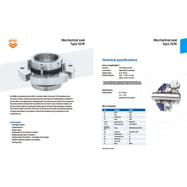 DEPAC Type 321 322 323 Stationary Double Cartridge Mechanical Seals for Pumps