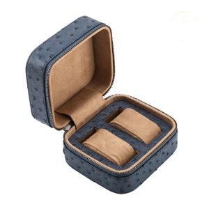2 Slots Luxury PU Leather Watch Display Box with Zipper for Secure Storage