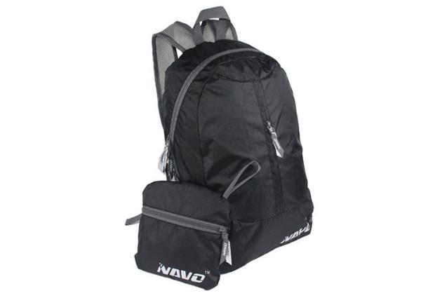 Black Nylon Foldable Backpack Waterproof Two Way Zip Rucksack
