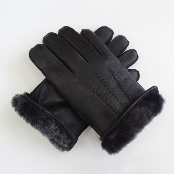 Winter Thicken Sheep Wool Lined Gloves Ladies Lined Leather Gloves Black Color