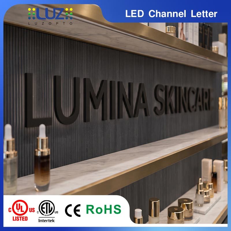 Opaque Blockout Face Beveled Side Edge Lit Solid Acrylic Mini LED Letter For Cosmetics Counter