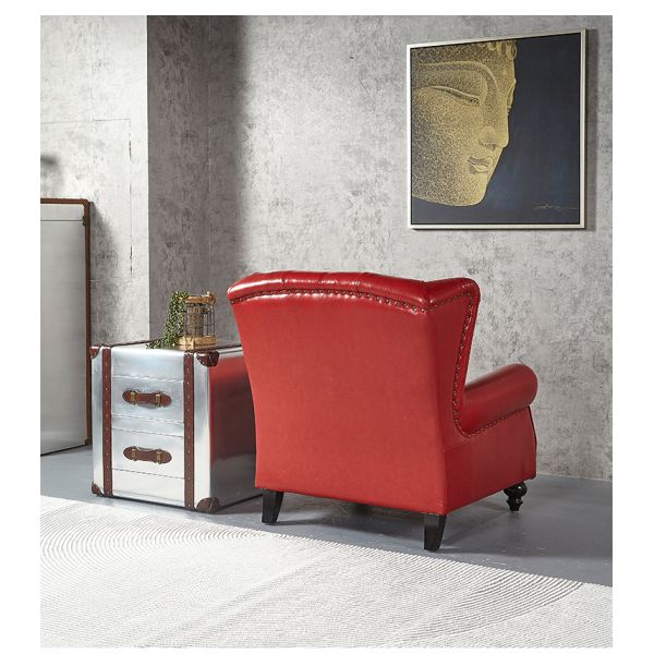 Nidea #869 Luxury American Chair Vintage Genuine Leather Chesterfield Back Armchair Tufted Buttons Rolled Arm High Back Sofa Chair