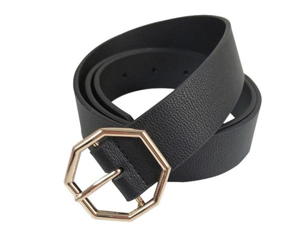 Grainy 3.5cm Wide Women's Fashion Leather Belts Octagon Buckle