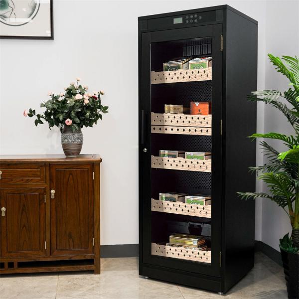 Luxurious Multi-Tiered Black Solid Wood Cigar Cooler Humidifier