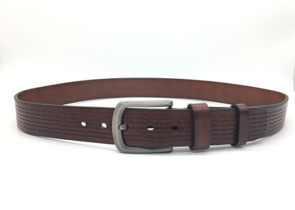 Men's Casual Leather Belt / 100% Soft Top Grain Genuine Leather Embossed Wavy Line Strap With Classic Prong Buckle