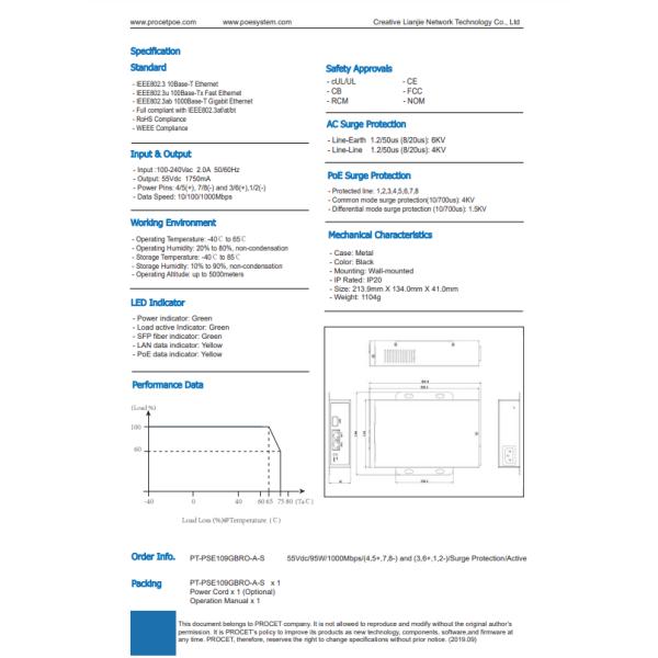 Industrial PoE Media Converter Metal Case SFP Uplink PoE++ 95 W For Security Cameras