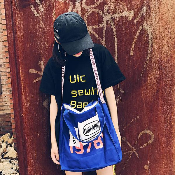 Korean monogrammed shoulder bag small niche color canvas crossbody bag eco-bag lady