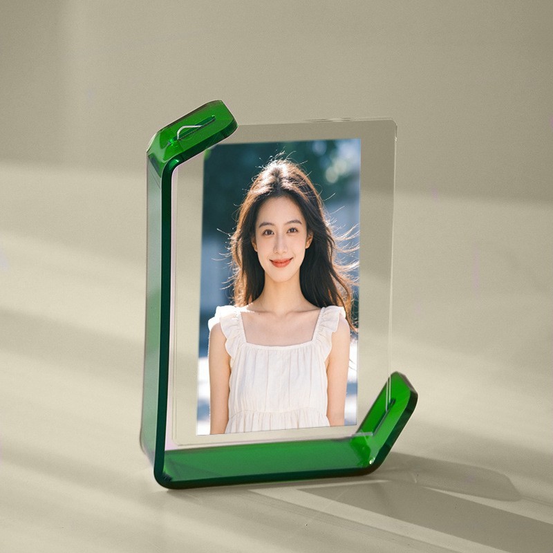 Pink Transparent Acrylic U-Shaped Photo Frame — Desktop Picture Stand for Home Decor, Custom Sizes & Logo Available