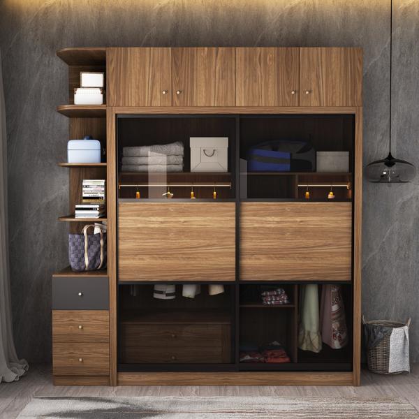 Laminate MDF Melamine Wood Furniture Bedroom Wall Closet Wardrobe With Sliding Doors