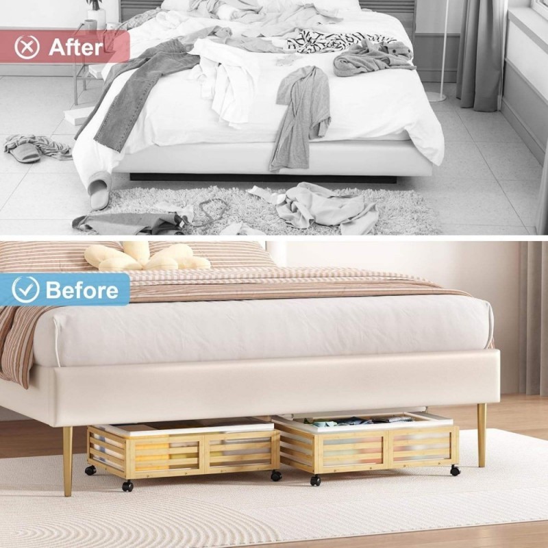 Foldable Under Bed Storage Organizer Drawer Bamboo With Wheels