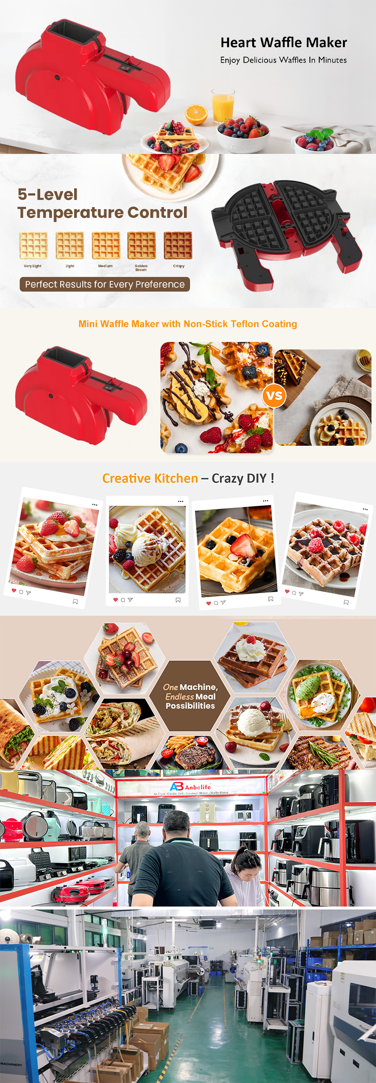 Mini Waffle Maker Non Stick Teflon Coating Heart Egg Plates
