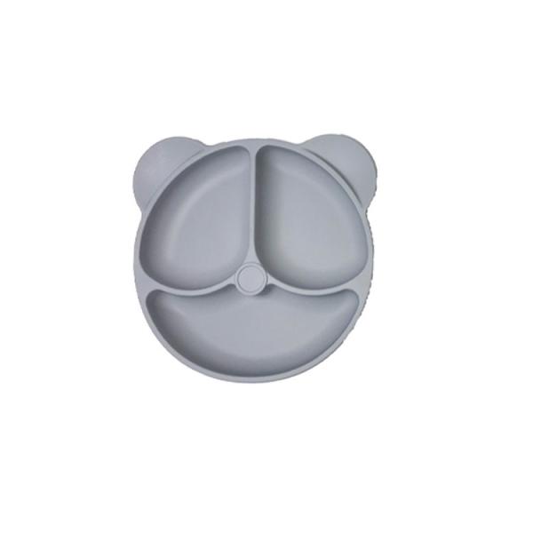 Food Plate Baby Dinnerware Silicone Feeding Set Customized Sizes Grey Bear Shape 3Pcs