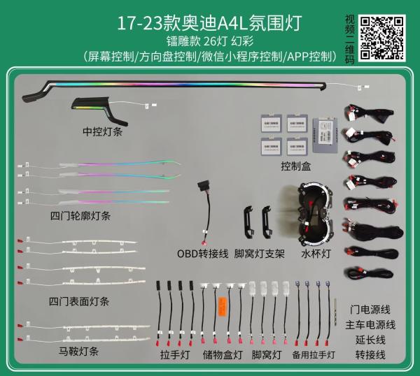 Ambient lights Rainbow symphony dynamic Perfect central control+ Four doors(Radium carving) for Audi A4 (2017-2023)