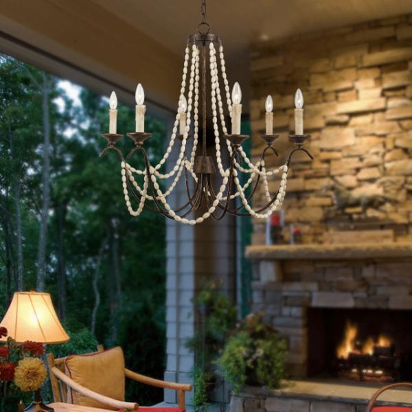 French iron chandelier with Wooden Bead Chains for Dining room Restaurant (WH-CI-08)