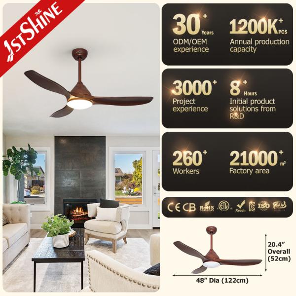 fã de teto plástico 220V do diodo emissor de luz de 48in 50HZ com as lâminas de madeira da grão