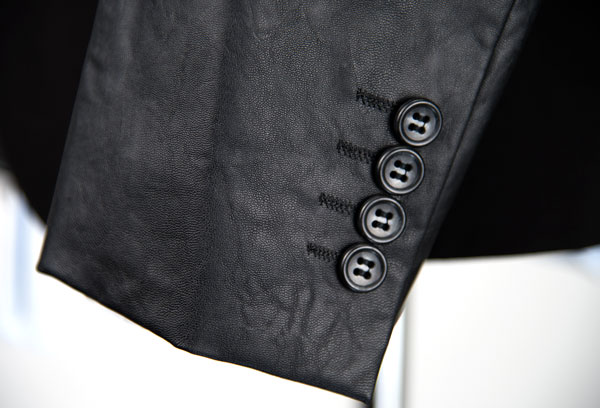 Leather Sleeves Mens Tailored Casual Blazer Jacket , Mens Black Blazer Jacket