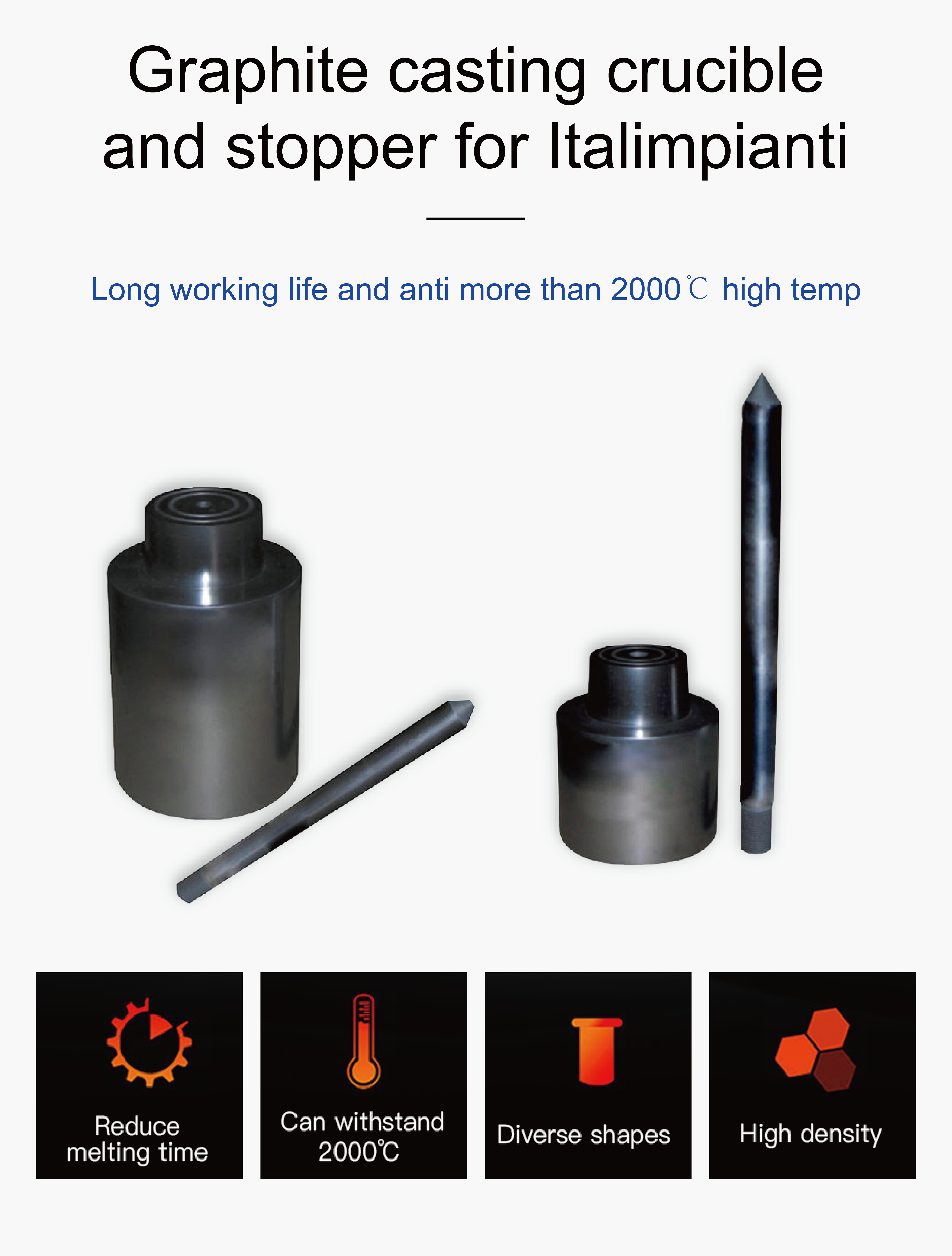 Graphite Casting Crucible And Stopper For Italimpianti Machine