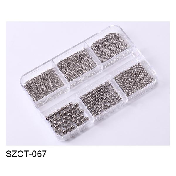 Steel Balls 3D Nail Art Decorations 6 Grid Mixed Metal Round Bead Nail Charms in Bulk