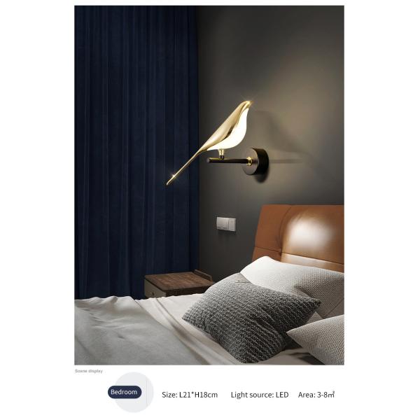 JYLIGHTING Design populaire Lampe murale d'oiseau Décoration de chevet Lampe murale d'oiseau Éclairage murale créatif
