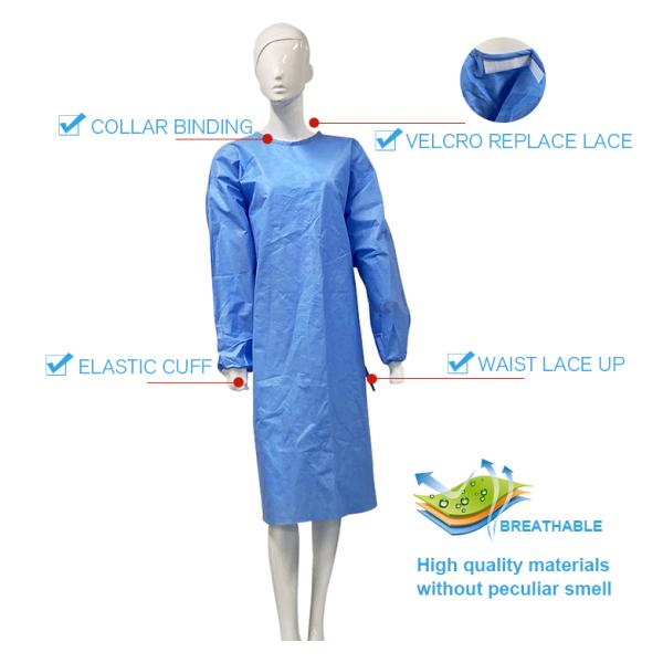 FDA Dust Proof Disposable Medical Surgical Gown Blue Anti Alcohol