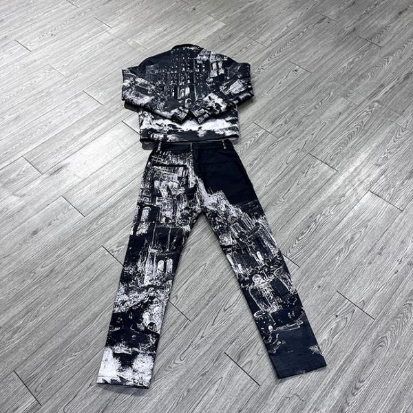 Custom Zip Up Jacket Sweatpants Set Streetwear 2 Pieces Set Joggers Dtg Vintage Print Tracksuit Jacket Pants Set