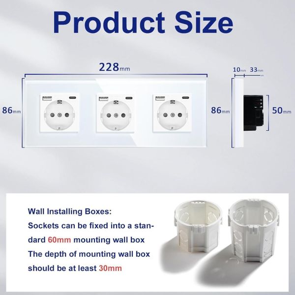 UBARO Electrical 1USB Type-C Socket with 3500W Rated Power, 10A/16A Current, and Phosphor Bronze Conductor for Reliable Performance