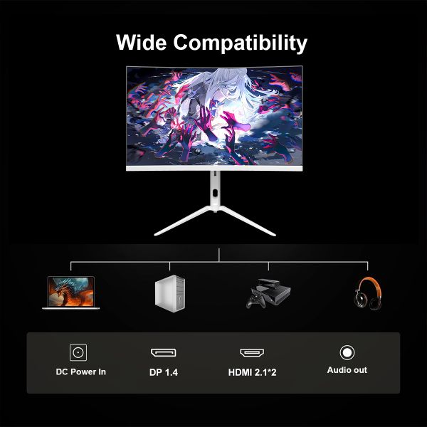 27-Inch White Curved 1K (1920x1080) 180Hz IPS Gaming Monitor - 5ms GTG, 99% sRGB, FreeSync Compatible & Eye Care Mode