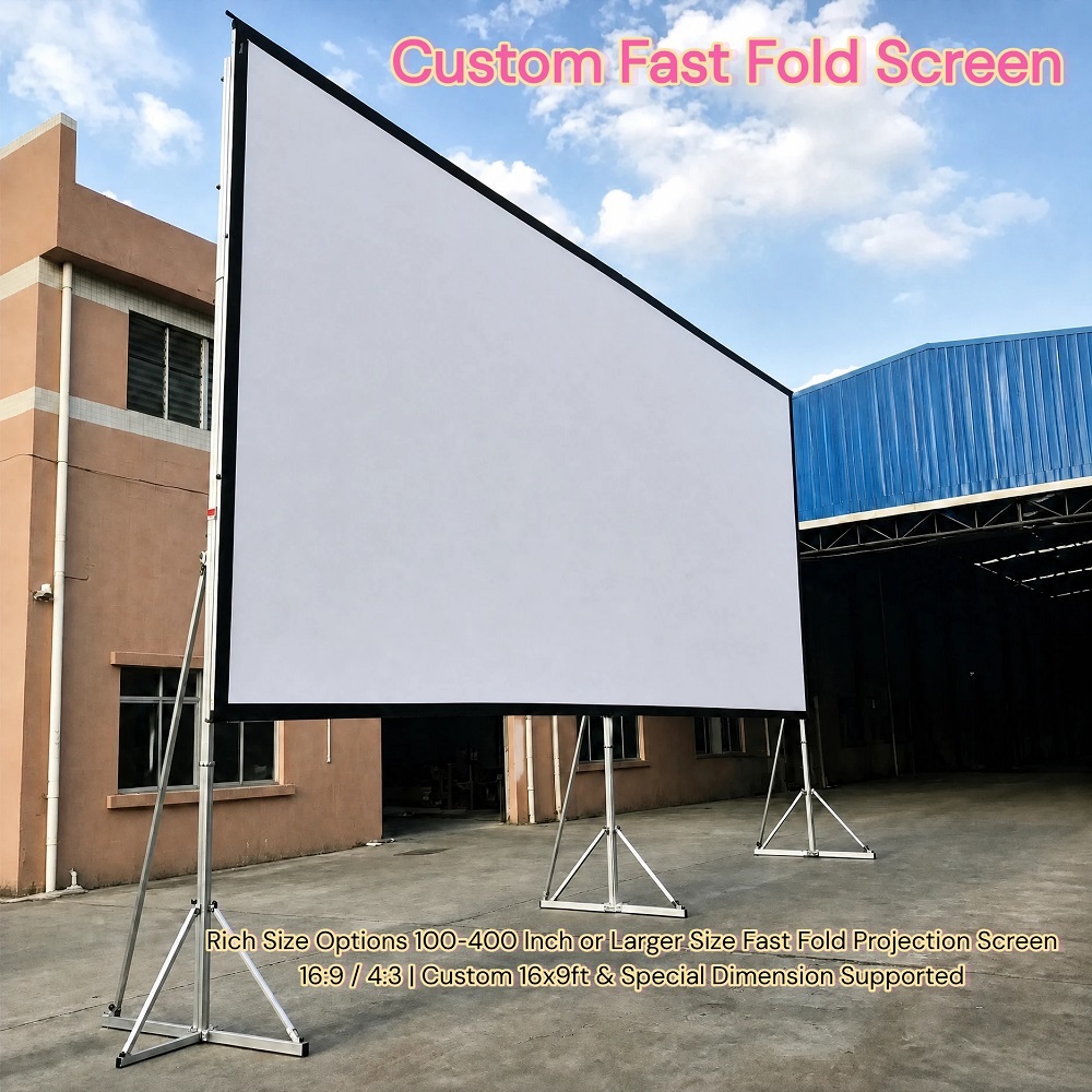 Customizable Fast Fold Projection Screen with Replaceable Screen Fabric and Reinforced Large-Size Frames