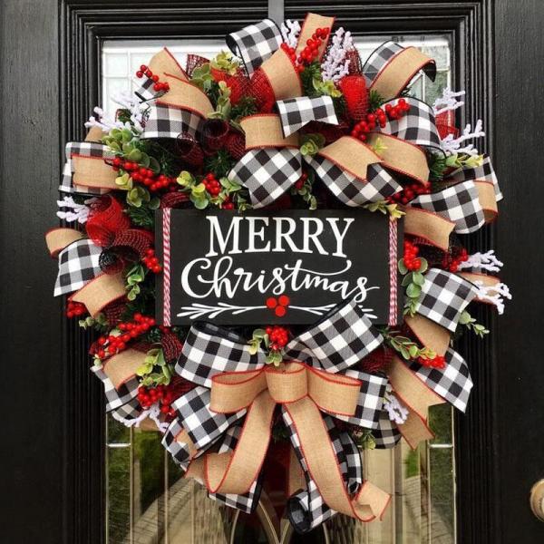 Plush Cloth and Plastic Christmas Pinecone Wreath for Outdoor Christmas Decorations